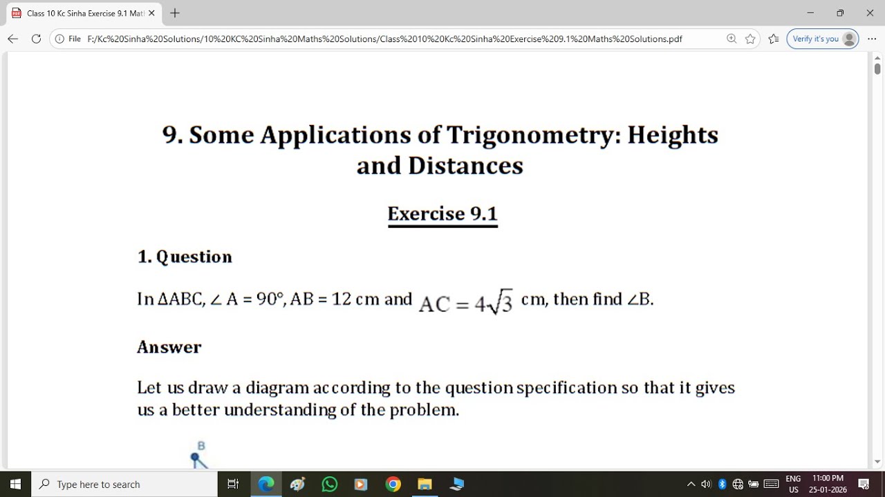 Class 10 Exercise 9.1 Kc Sinha Maths Solutions | Chapter 9: Some Applications of Trigonometry