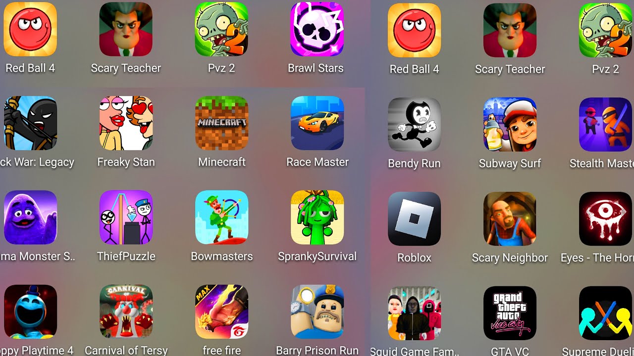 Roblox,Poppy Playtime 4,Grimace Monster Scary Survival,Thief Puzzle,Stumble Guys,Temple Run 2......