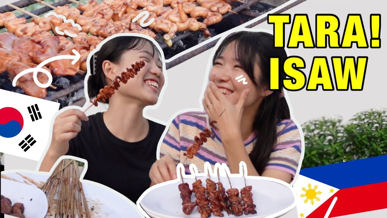 INTRODUCING MY FAV 🇵🇭FILIPINO STREET FOOD TO MY 🇰🇷KOREAN FRIEND | 30 STICKS OF ISAW?? | HANA CHO