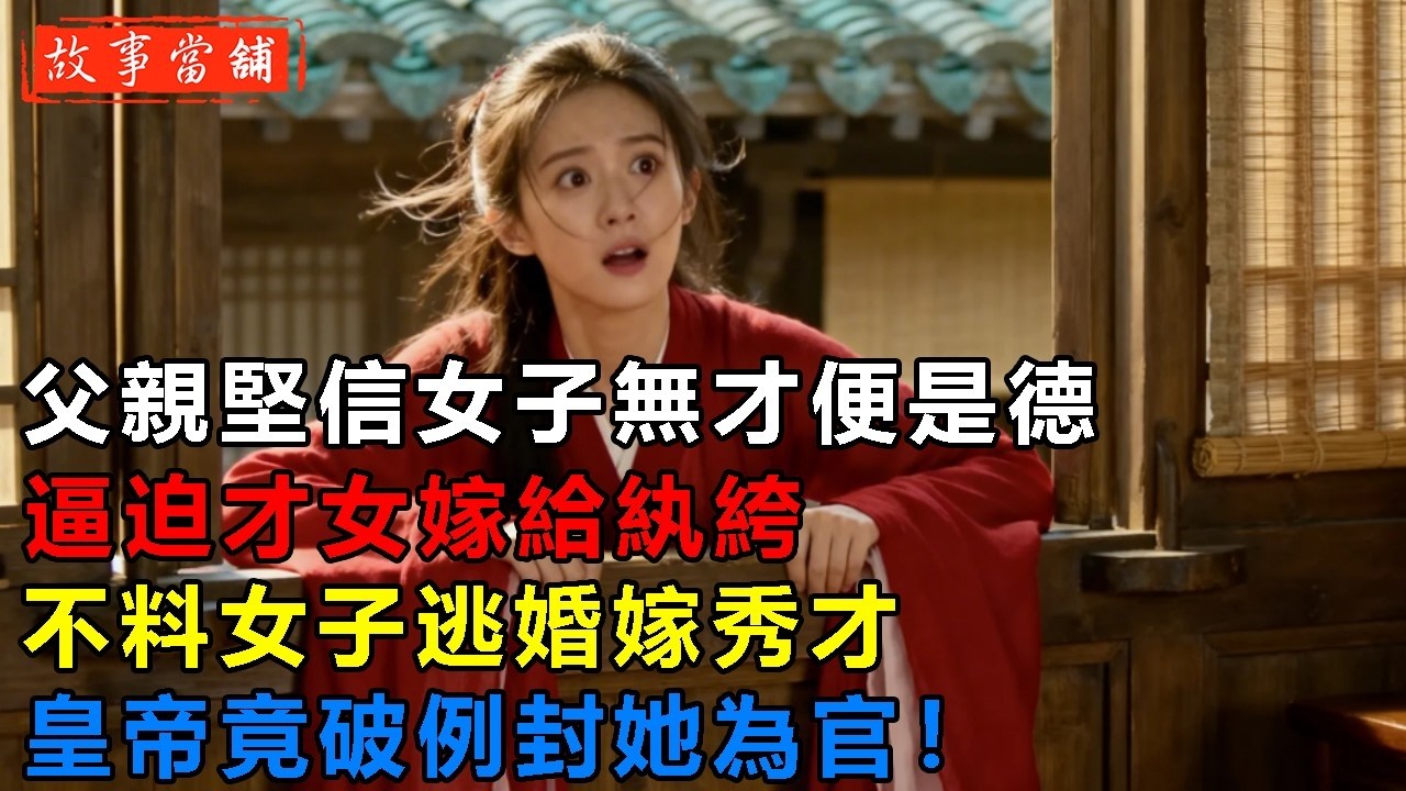 父親堅信女子無才便是德，逼迫才女嫁給紈絝，不料女子逃婚嫁秀才，皇帝竟破例封她為官！| 民間故事 | 故事當舖