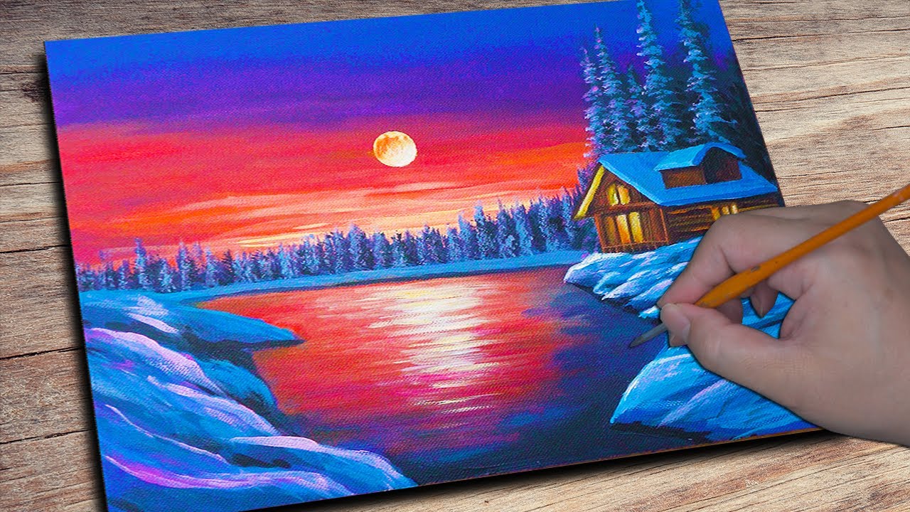 Acrylic Painting - Winter Sunset Seascape | Acrylic Painting
