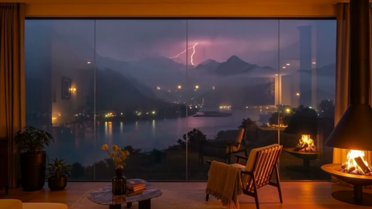 Deep Sleep Meditation 🌧️ Relaxing Spiritual Music | Cozy Modern Room by River & Mountain Rain | Mya