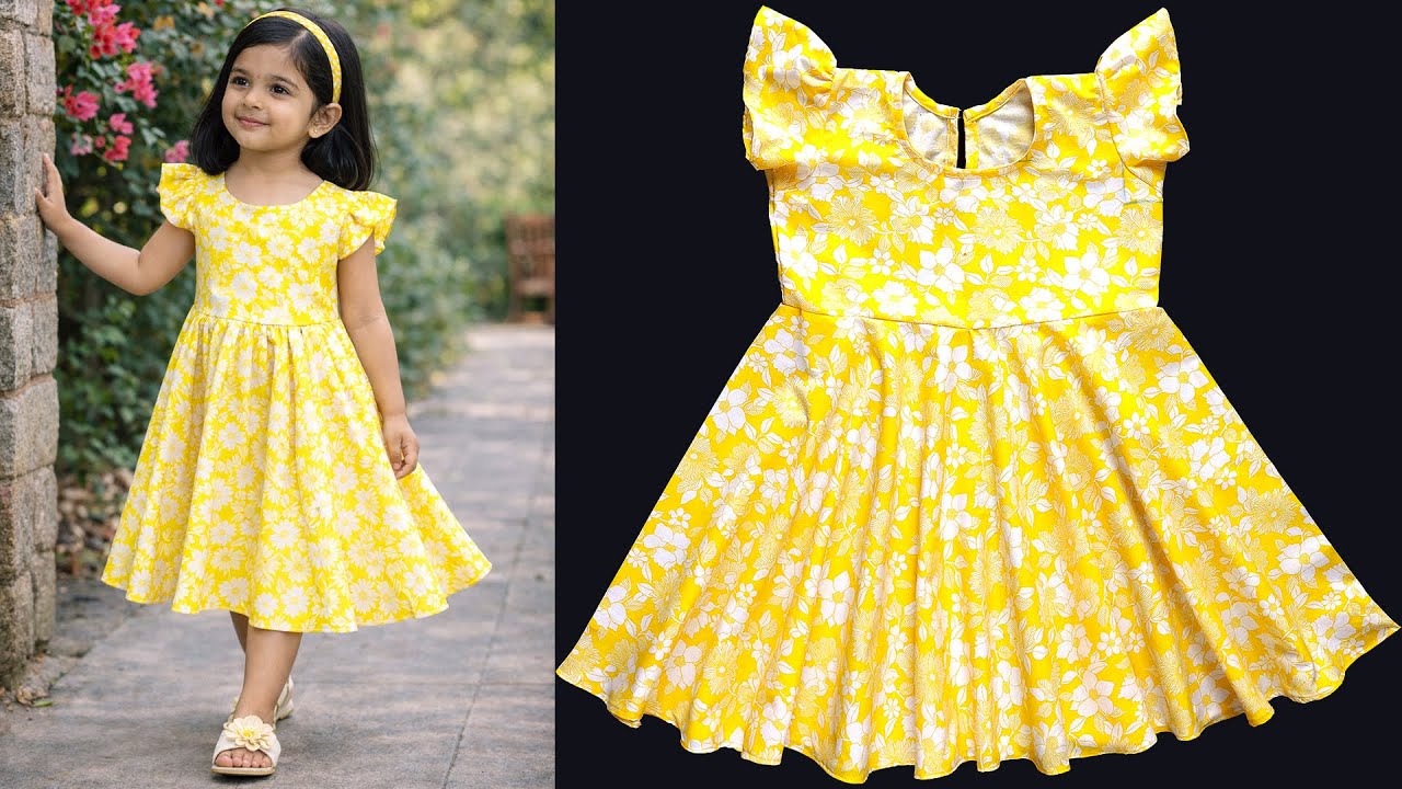 Easy Umbrella Cut Baby Frock with Short Sleeves | Full Flare Dress Cutting & Stitching Tutorial