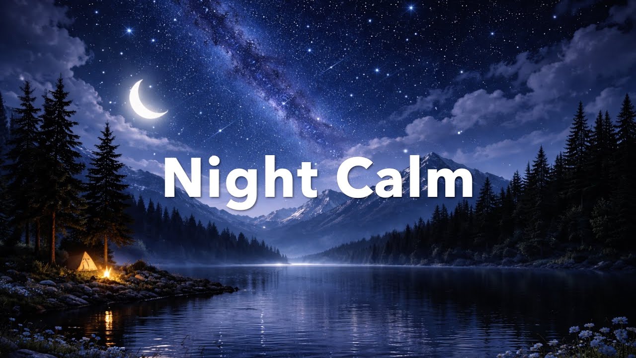 Calm Music & Night Sky on Lake | For Relaxation, Meditation & Sleep