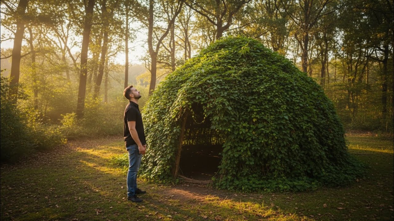 Deep Forest Shelter Build – Peaceful ASMR Survival