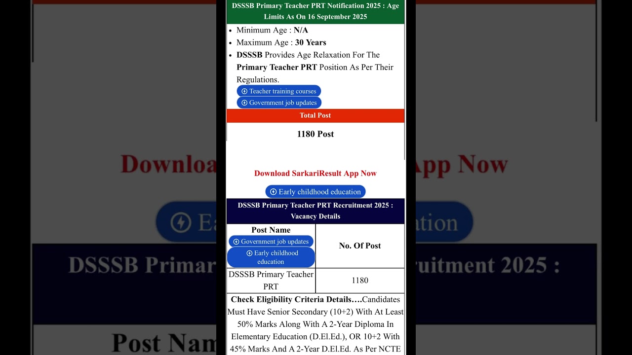 DSSSB PRT 2k25 Notification out..       #teacher#prtvacancy#governmentexam#motivation#notifications