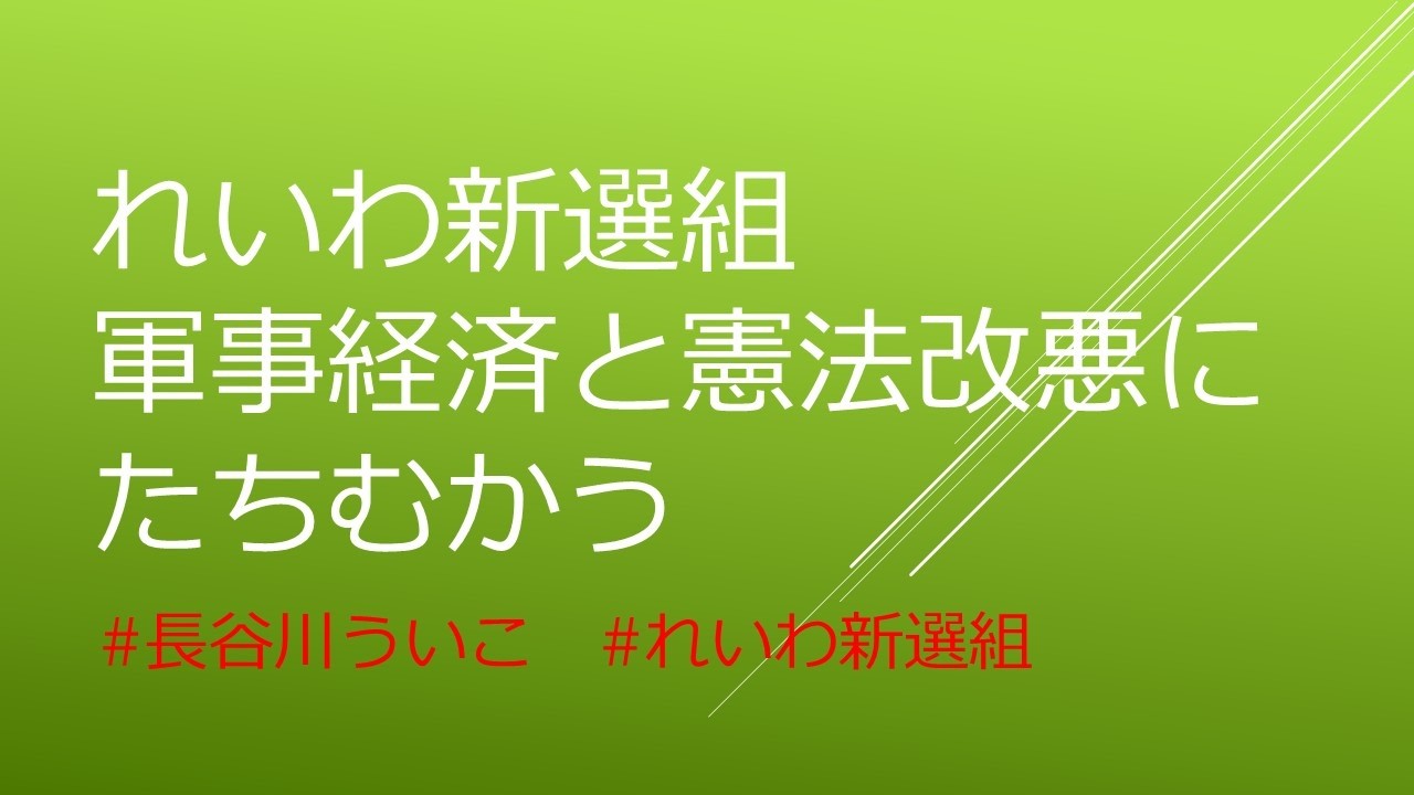 れいわ新選組 軍事経済と憲法改悪にたちむかう #長谷川ういこ #れいわ新選組