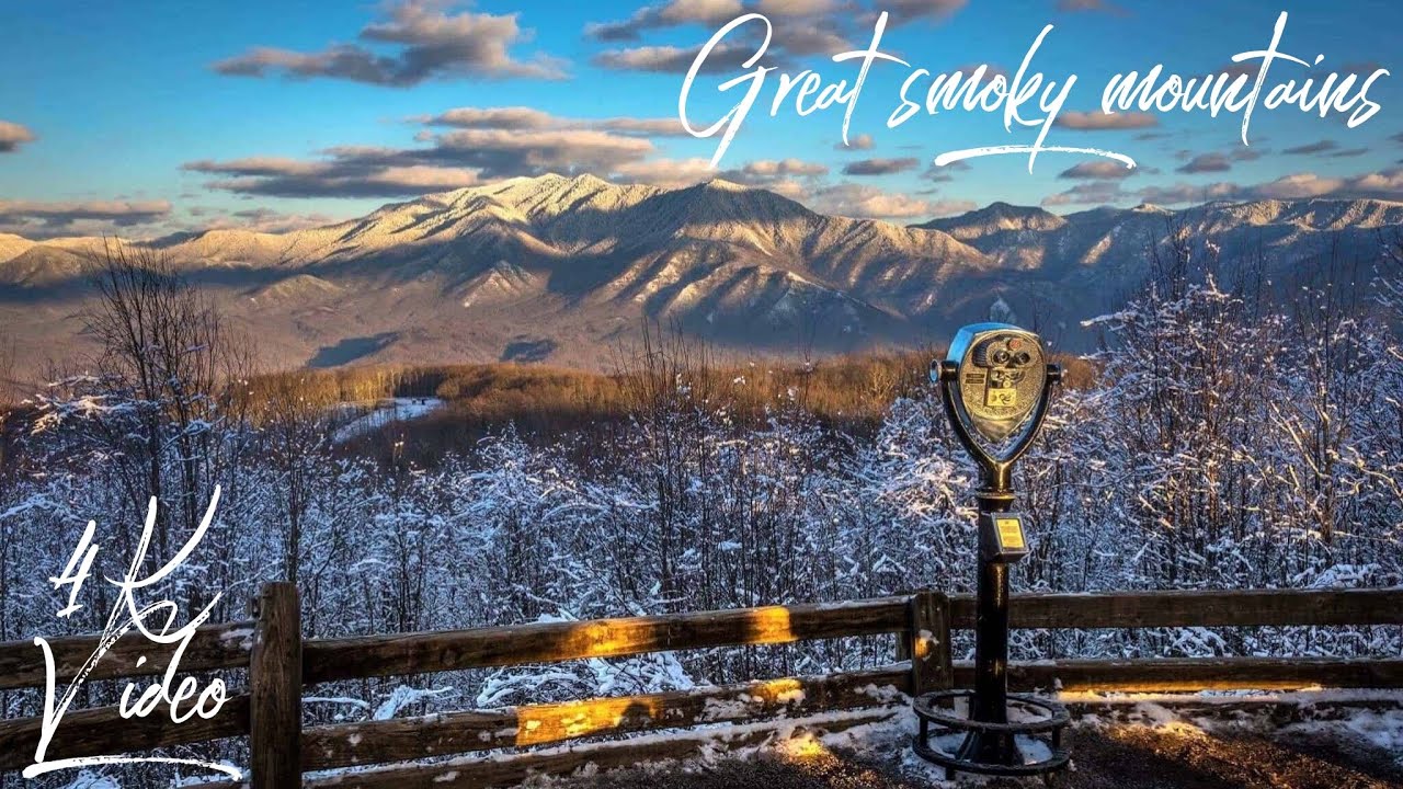 Great smoky mountains. Gatlinburg Tennessee at winter time. 4K music/relaxation/drone video.