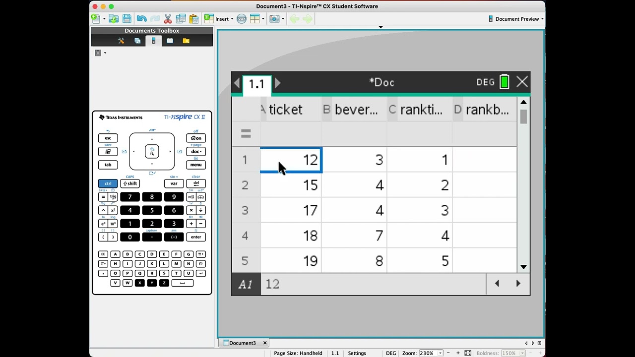 Using TiNspire for Spearman's Rank and Pearson's correlation coefficient