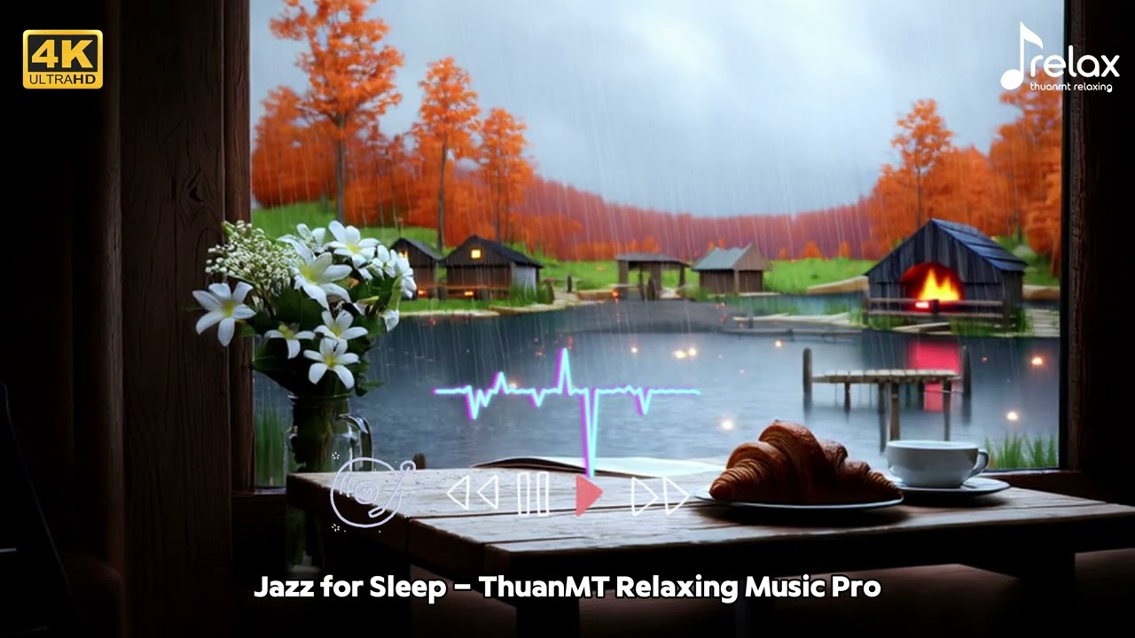 4K Sleep  Music With Rain Sounds - Slow Piano jazz Music | Relaxing Jazz for Sleep, Study, Relax #24