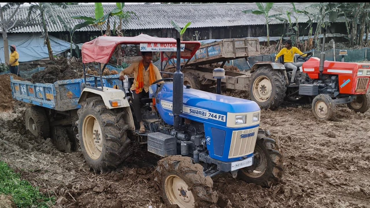 Swaraj 744 4x4 Tractor Trolley Full Load Tinte Swaraj Atke Geche