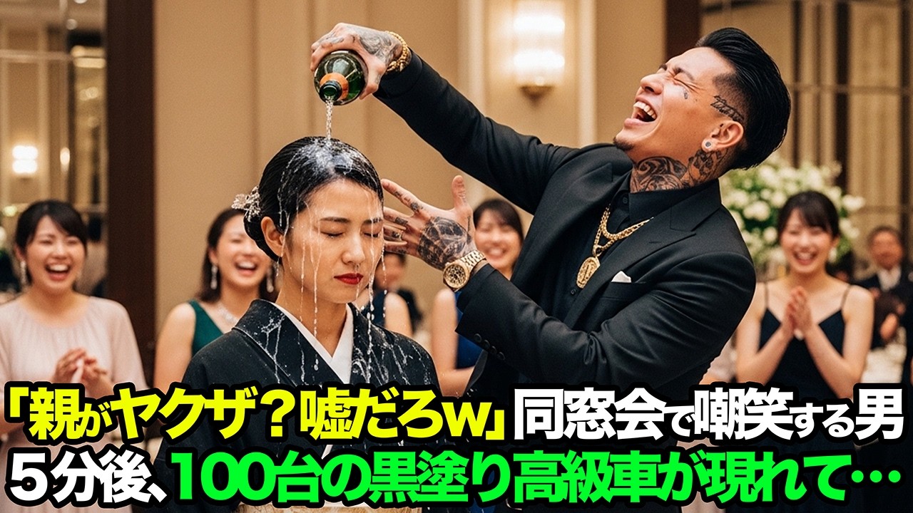 「親がヤクザ？嘘だろw」同窓会で嘲笑するいじめっ子。5分後､100台の高級車が現れ､全員の前で泣詫びる。