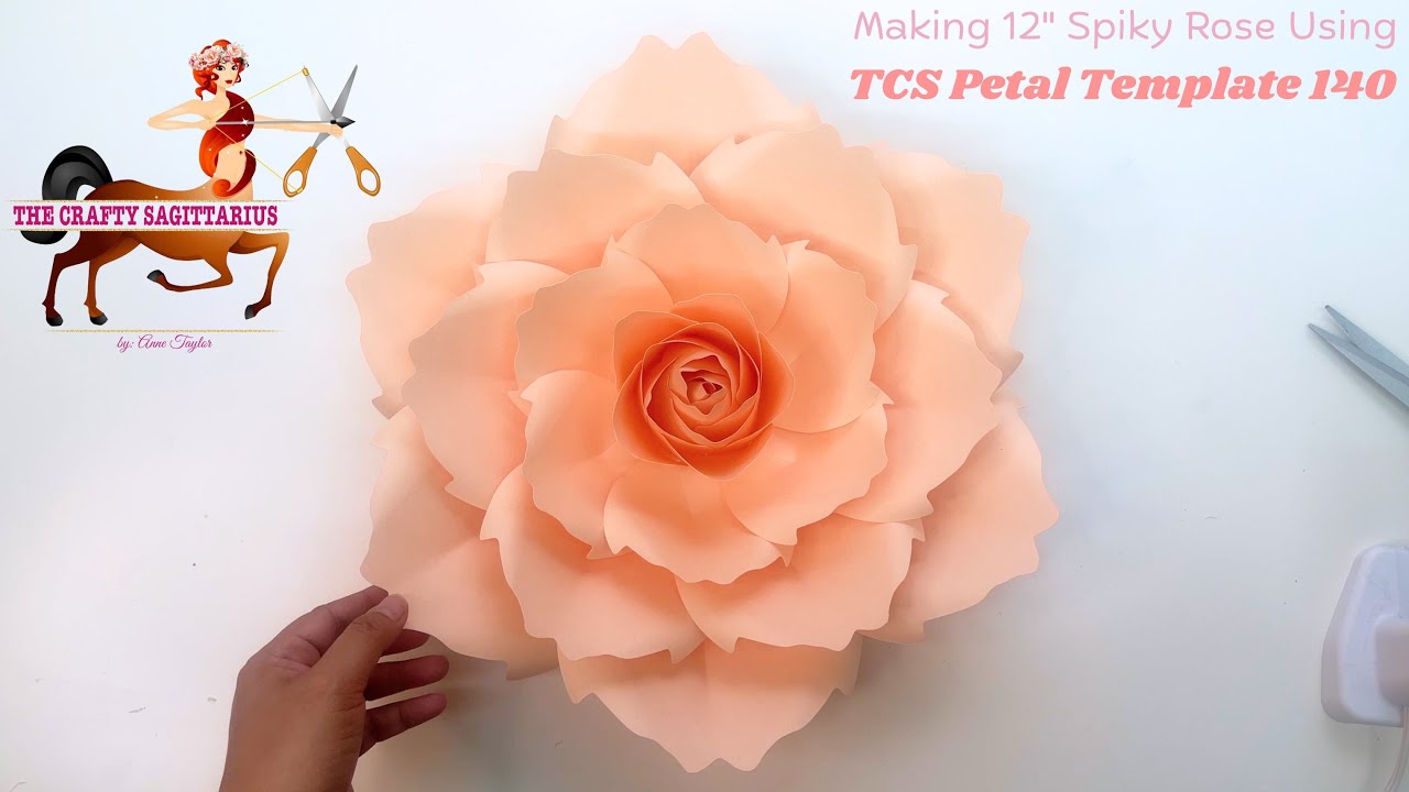 Make a 12" DIY Handmade Paper Flower Spiky Rose Using TCS Rose Paper Flower Template 140