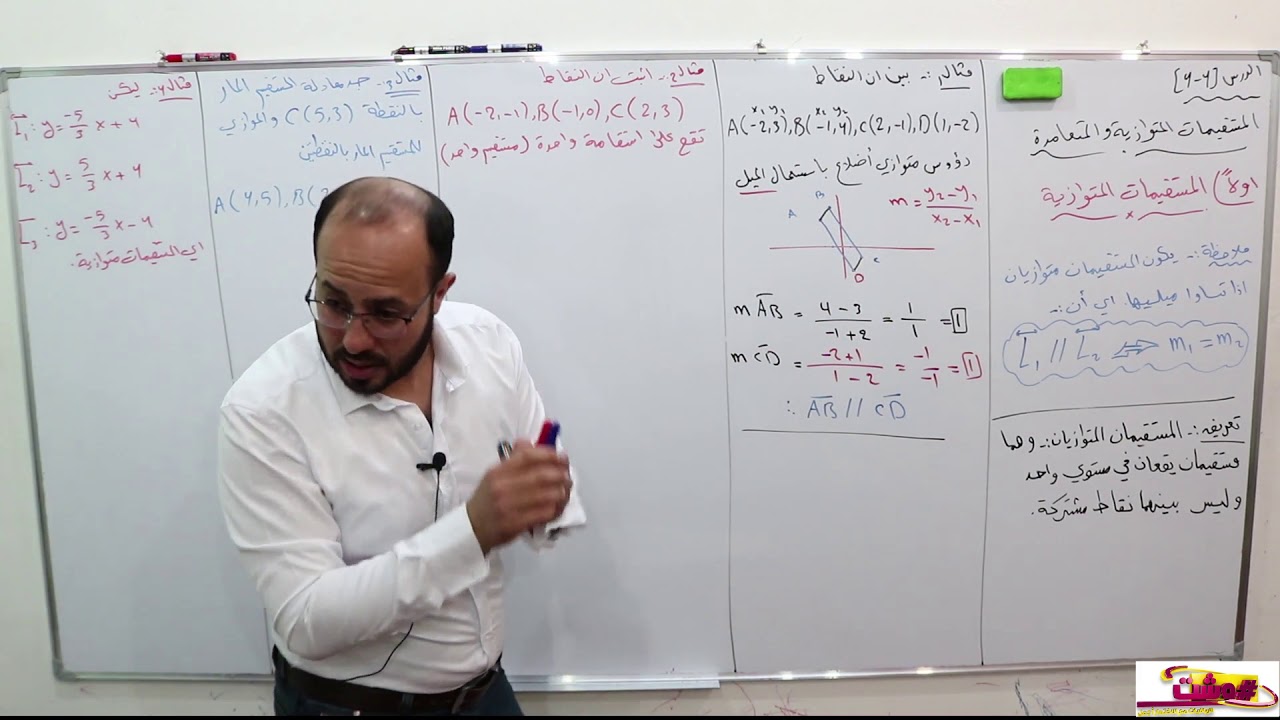 الفصل الرابع . الدرس 13 . المستقيمات المتوازية والمتعامدة . السالفة الاولى المستقيمات المتوازية