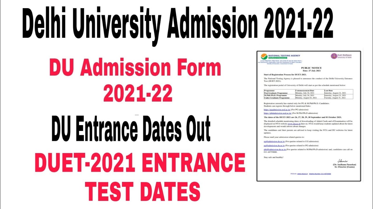 Delhi University Entrance Dates 2021-22 || Delhi University Admission 2021-22