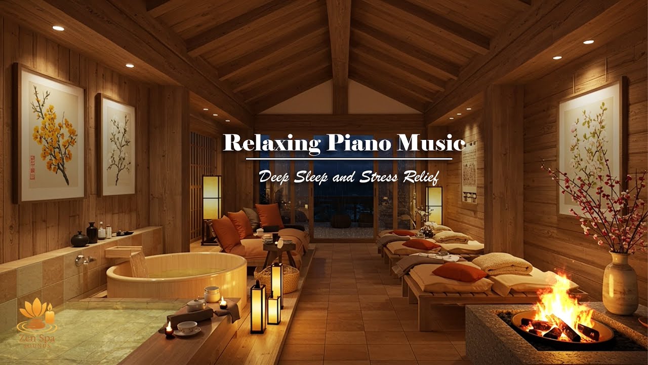 Relaxing Piano Music with Rain Sounds | Deep Sleep and Stress Relief in the Warm Onsen Spa Ambience