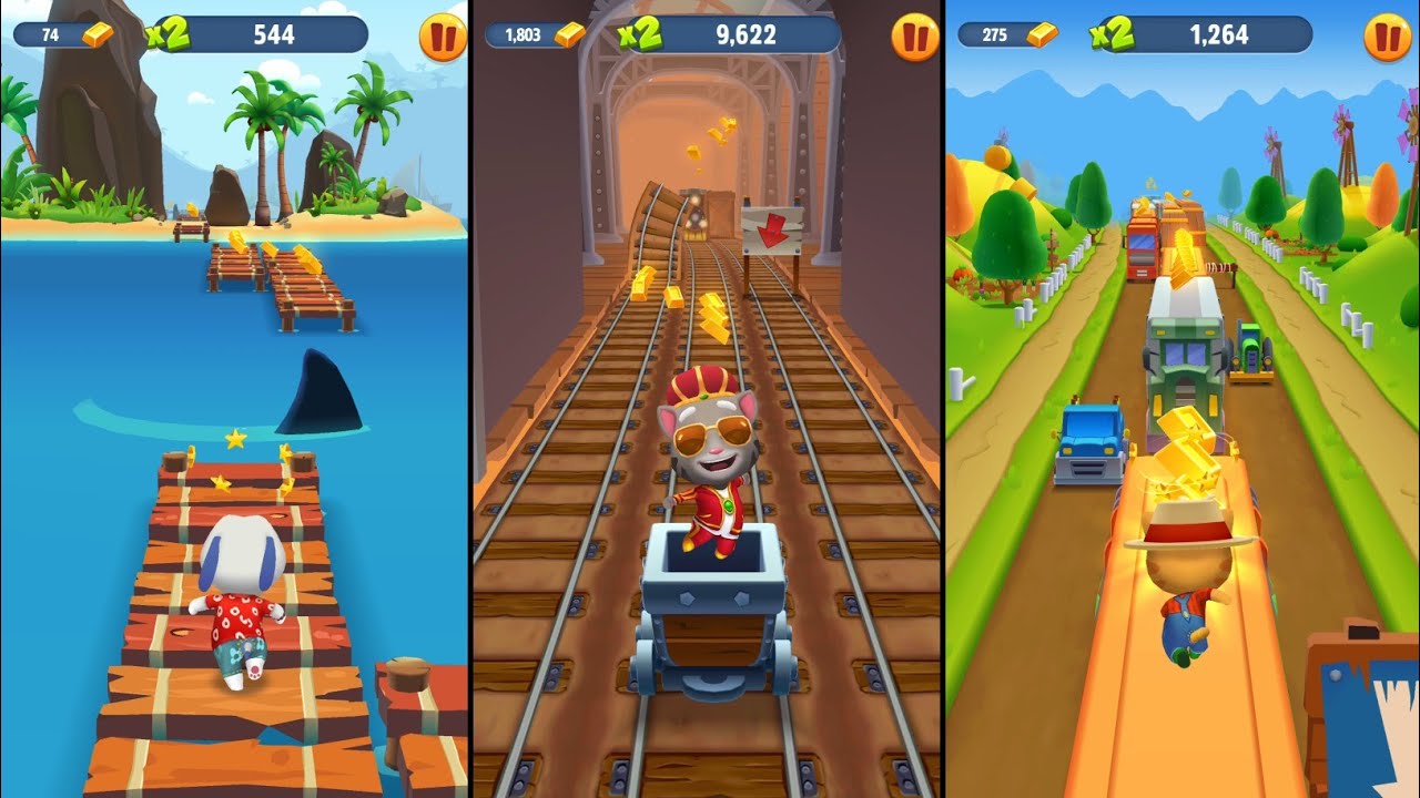 Talking Tom Gold Run Mining Cart Vs Water Park World Vs Ginger's Farm Vs Hawaiian Hank Home Gameplay