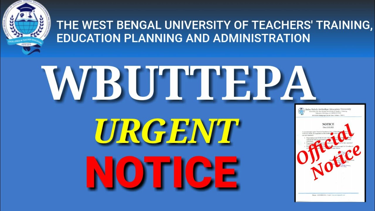 WBUTTEPA  Urgent Notice for all students || Baba Saheb Ambedkar Uducation University