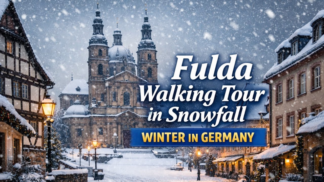 Fulda Walking Tour in Snowfall | Winter City Walk in Germany | 4K Ambient Travel