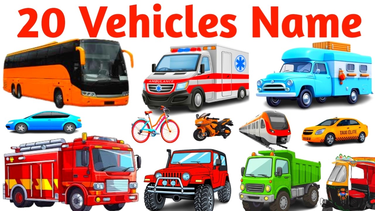 20 Vehicles Names in English 🚗 | Transport Names with Pictures | Kids Vocabulary Learning