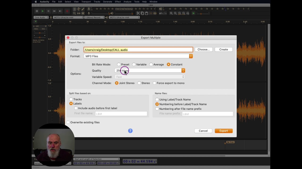 Pausing Audacity Recording & Exporting Audio as Separate Tracks
