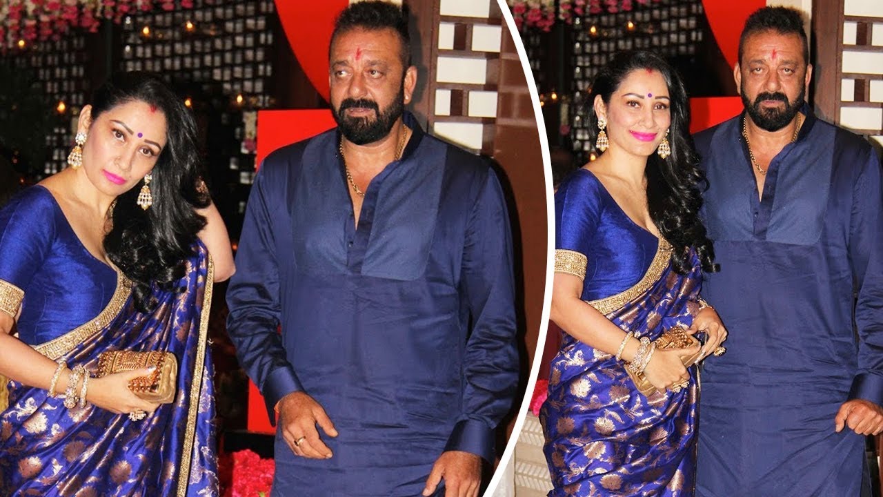 Sanjay Dutt With Gorgeous Wife Maanayata At Ambani's Ganpati Bash 2017