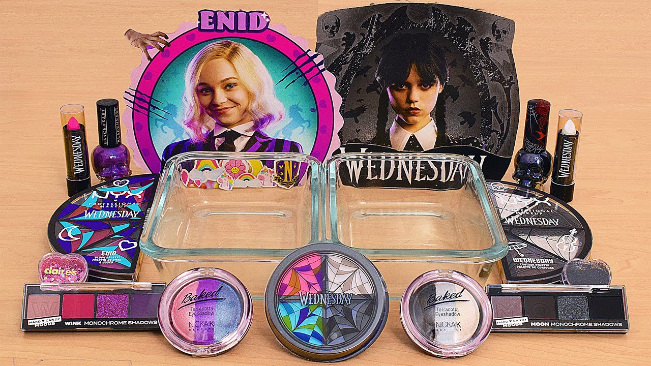 Enid vs Wednesday - Mixing Makeup Eyeshadow Into Slime ASMR