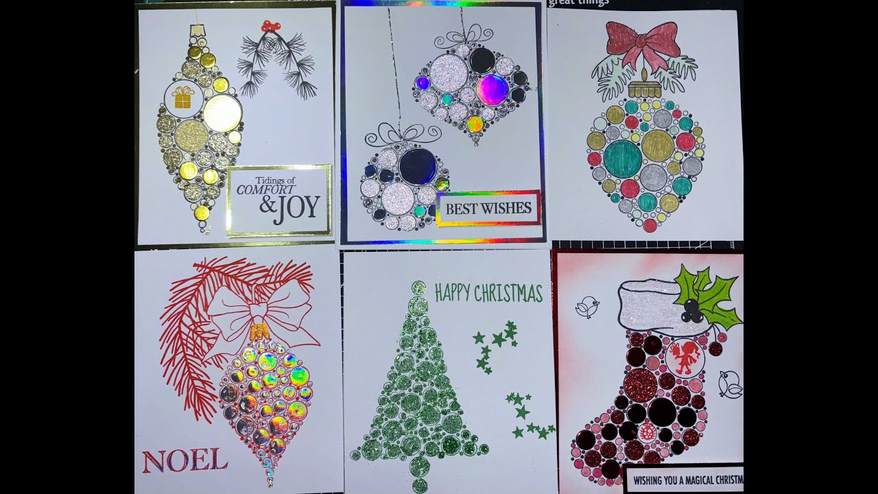 Using the Woodware Christmas Bubble stamps with a variety of different ways to decorate the stamps
