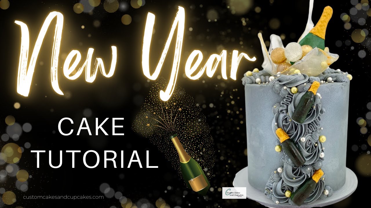 NEW YEAR CAKE Tutorial: How to Make Fondant & Isomalt Champagne Bottles, Sugar Sail Topper, & Piping