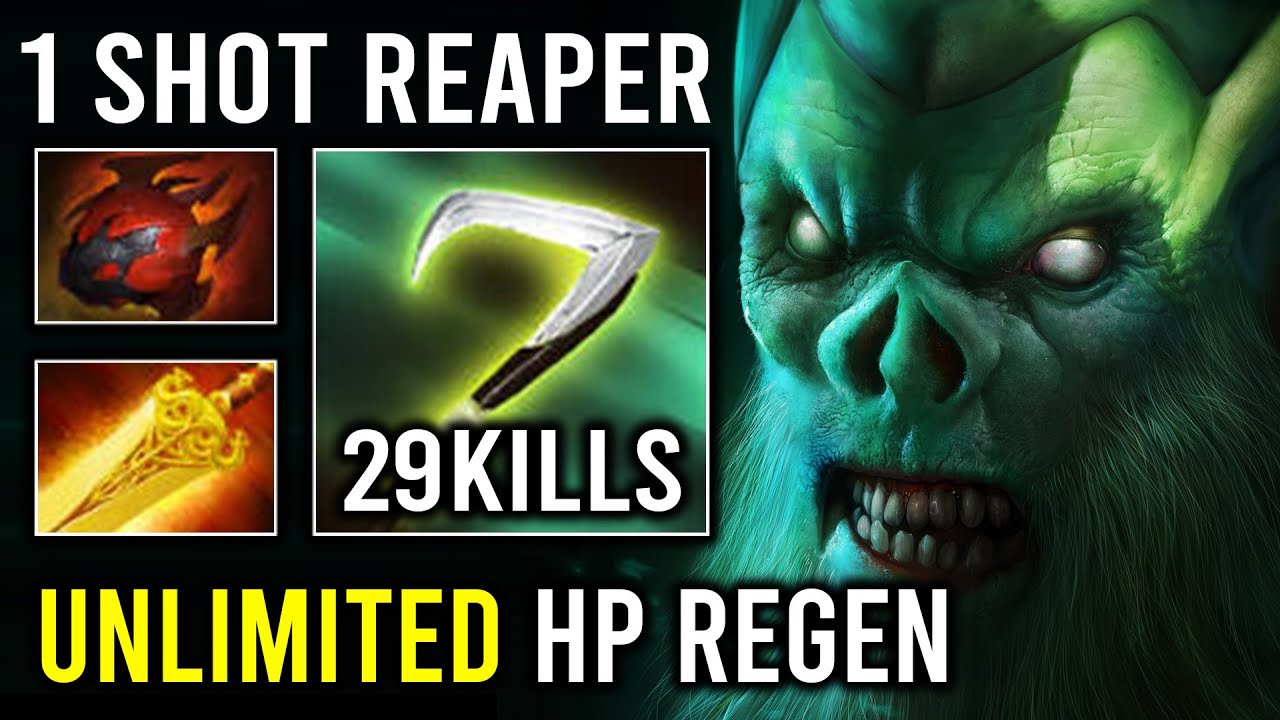UNLIMITED HP REGEN 1 Shot Reaper 1v5 Run At Them Max 1K GPM Necrophos Dota 2