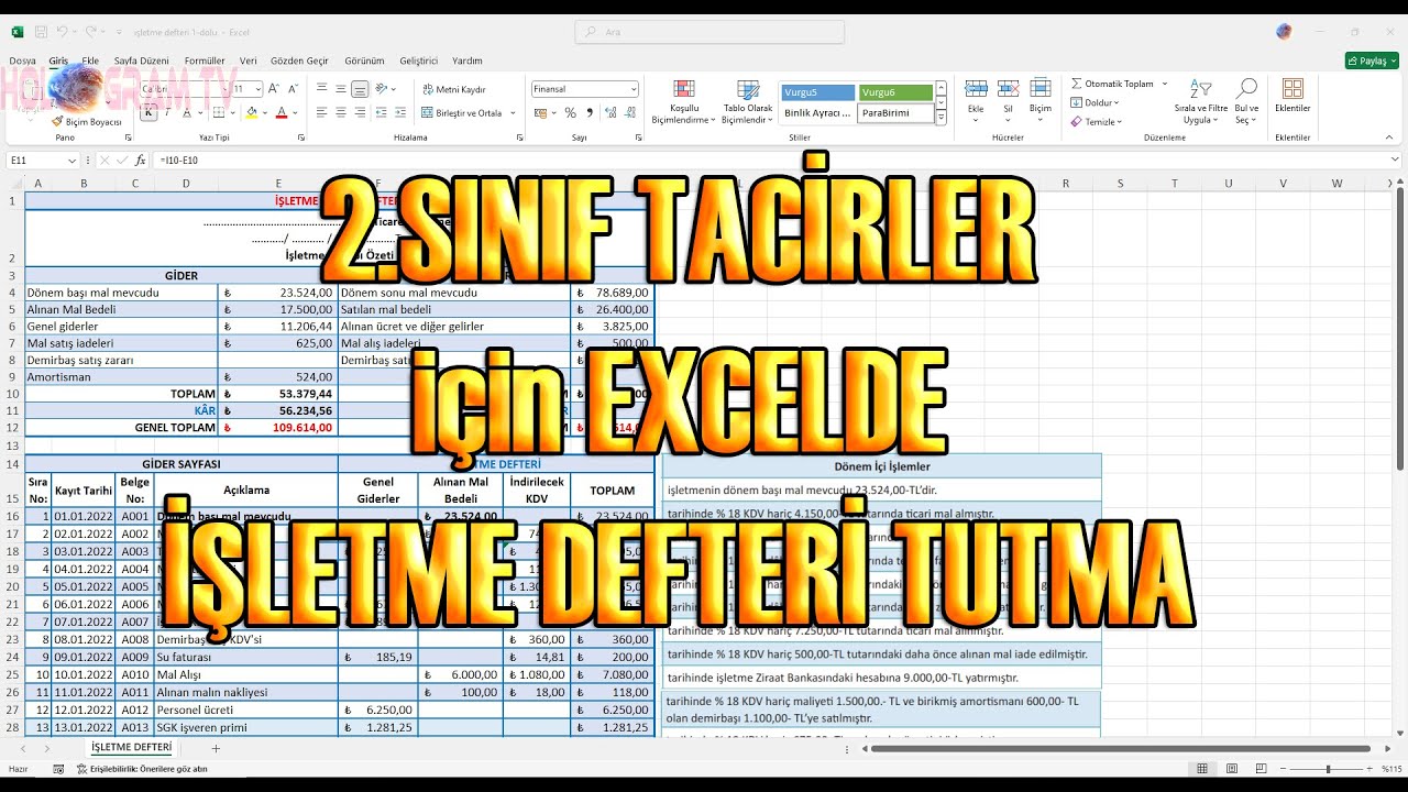 işletme defteri Excelde nasıl tutulur -  HologramTv