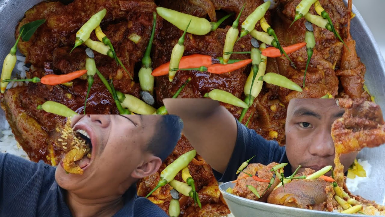 MUKBANG PORK leg curry 🤤 super delicious 🤤 n white 🌶️🌶️chilli 🥵 🌶️