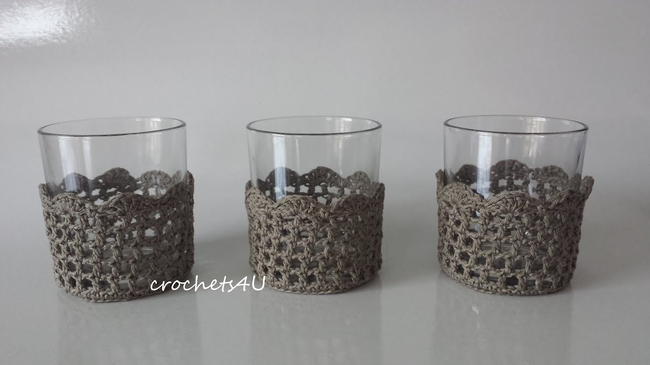 onlineclass : how to crochet a cozy around a glass. (turn on the subtitles)
