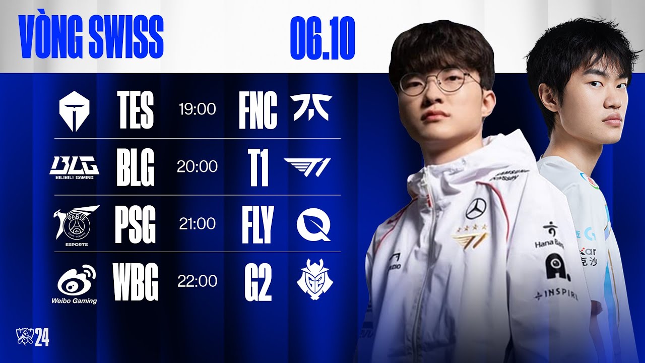 TES vs FNC | BLG vs T1 | PSG vs FLY | WBG vs G2 | CKTG 2024 - Vòng Swiss | 05.10.2024