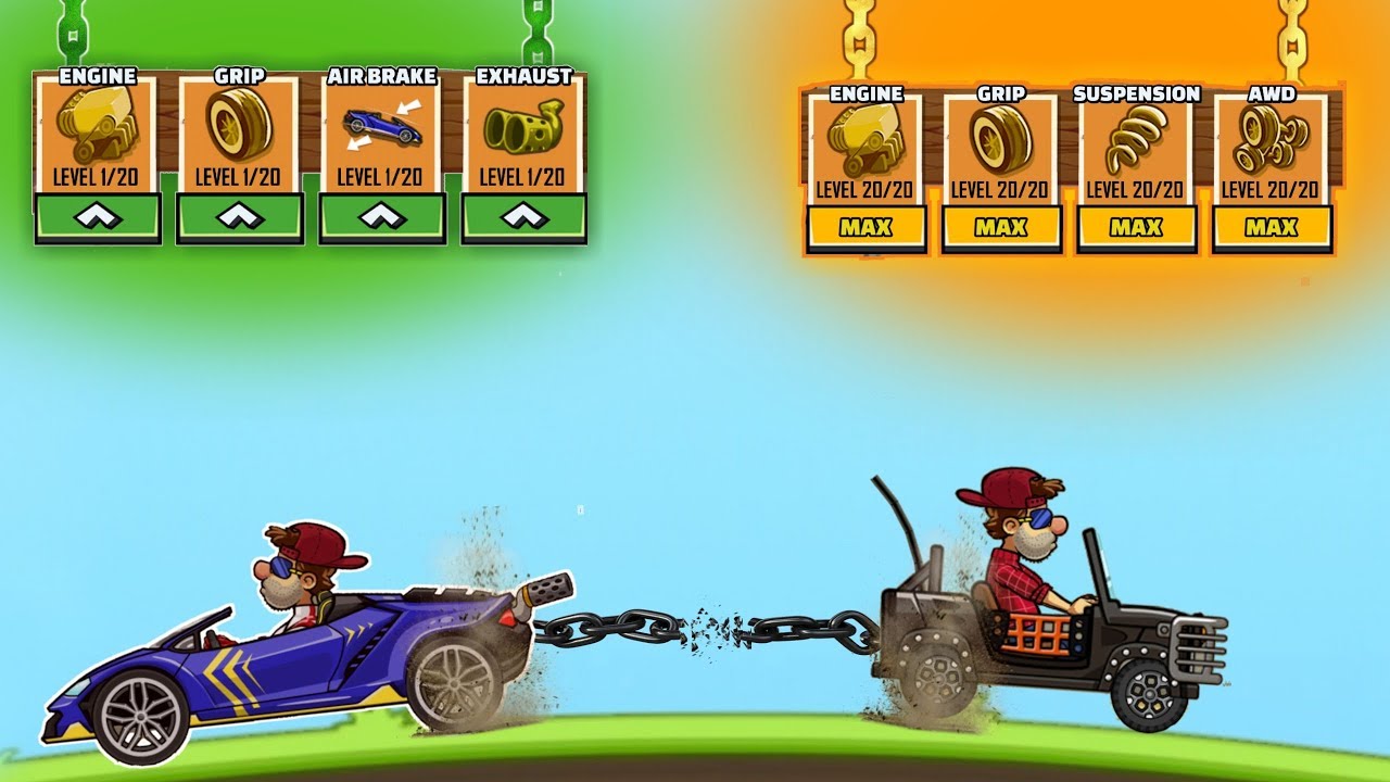 Quickest UNUPGRADED vs Slowest UPGRADED Car  - Hill Climb Racing 2