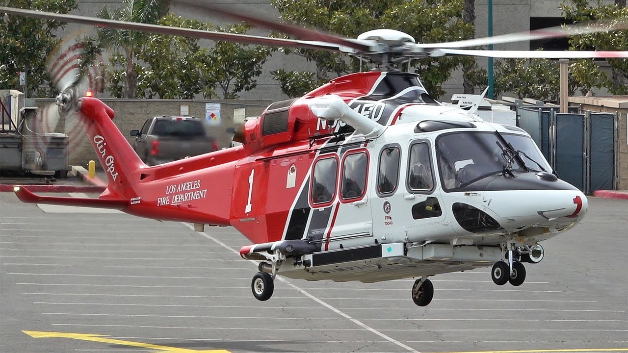 Agusta Westland AW139 LAFD landing at HAI Heli Expo 2024 | Leonardo helicopter Blade