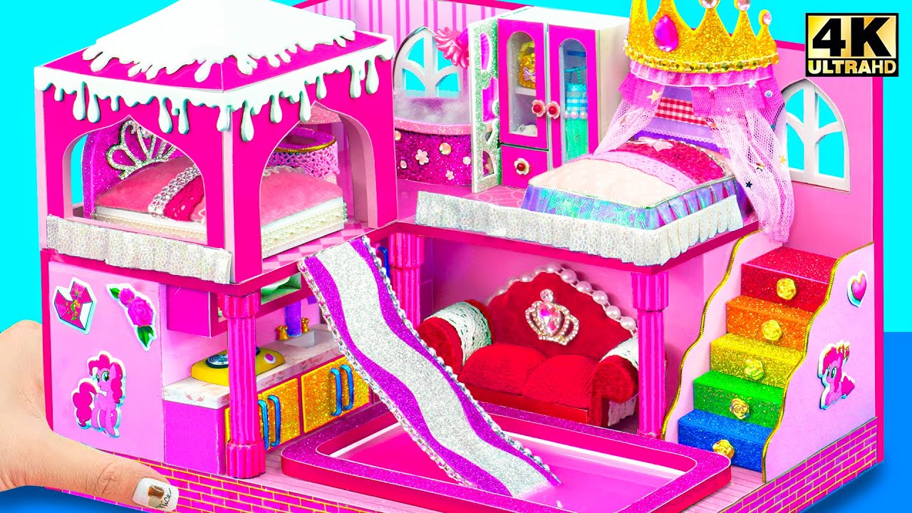 How to Make 2-Floor Pink Doll Castle with Two Princess Bedroom and Pink Pool ❤️ DIY Miniature House