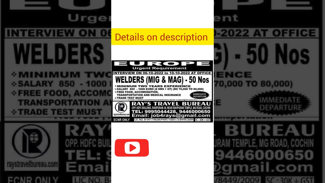 Welder job vacancy in abroad - Hiring for Europe