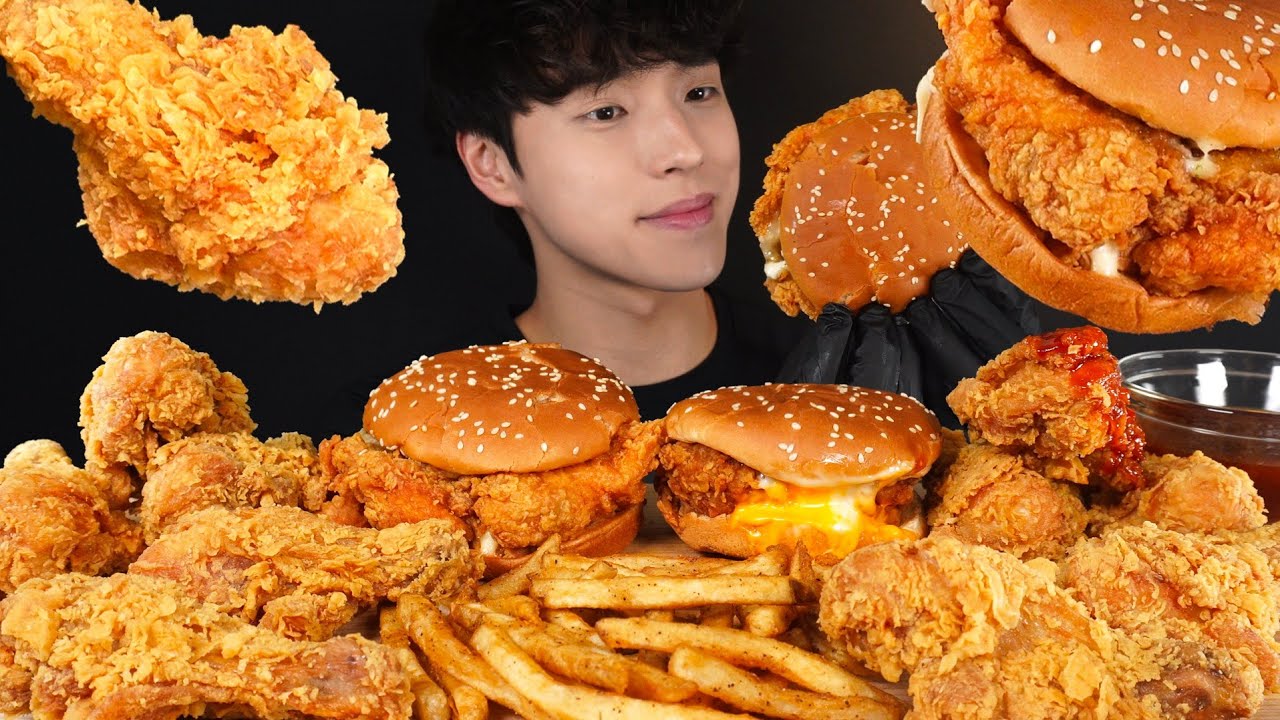 딥치즈싸이버거 슈퍼싸이버거, 후라이드치킨 먹방 FRIED CHICKEN & CHEESE CHICKEN SANDWICH MUKBANG ASMR EATING SOUNDS