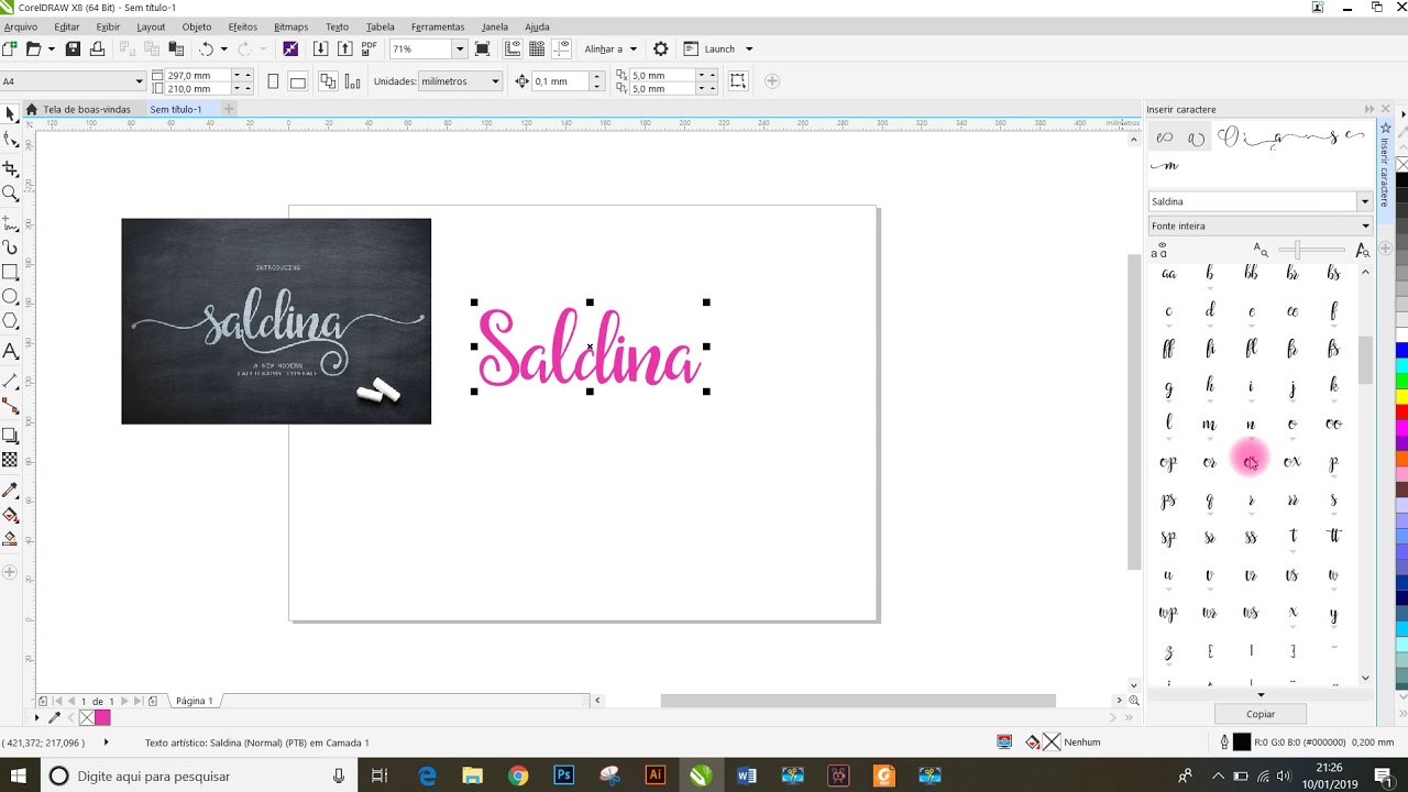 Como inserir rabinhos, adornos, e delicadezas nas fontes no Corel Draw