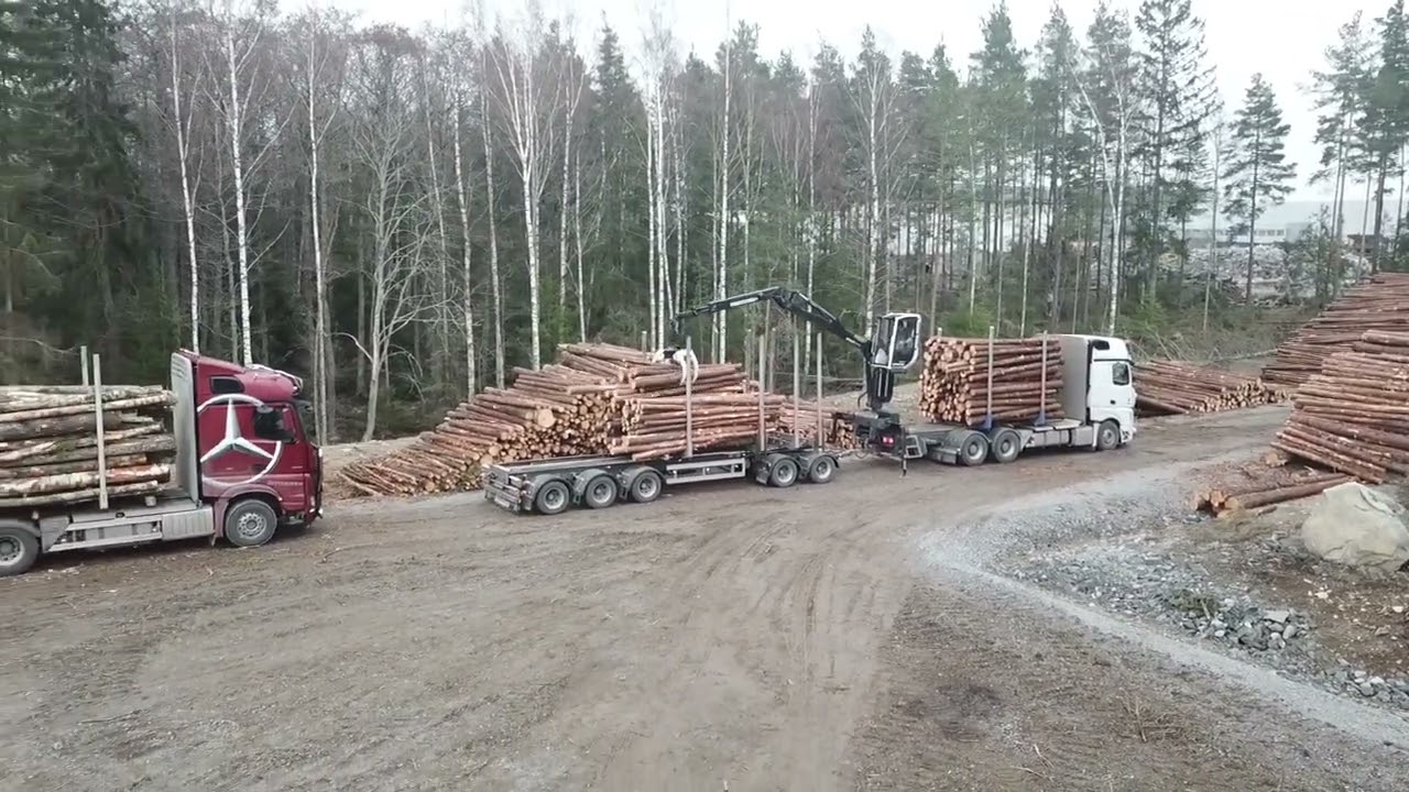 Loading a load of Timber on two Timbertrucks #10 Droneview