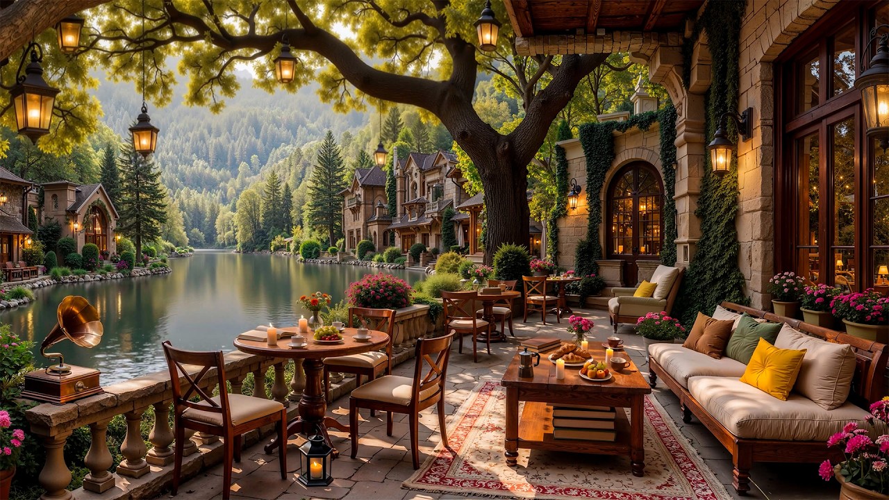 February Spring Jazz at Lakeside Coffee Shop Ambience 🍃 Relaxing Jazz Instrumental Music for Work