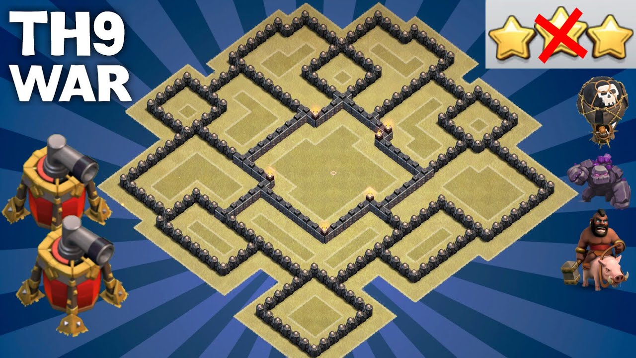 Clash of Clans - Town Hall 9 (TH9) ANTI 3 STAR War Base with 2 AIR SWEEPERS | ANTI GOWIPE