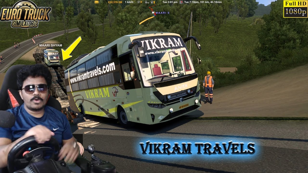 Ghat Road Vikram Travels Prakash Vega Bus Driving with Logitech G29 Steering | ETS 2 Telugu