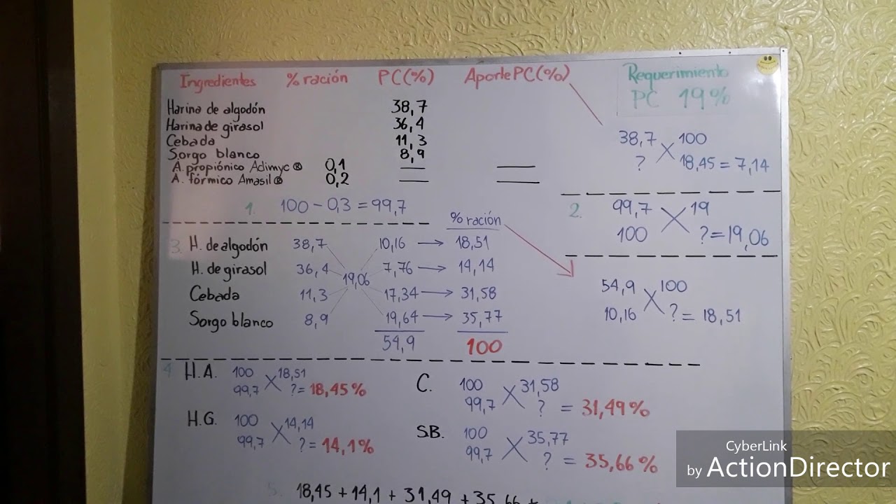 Cuadrado de Pearson con 4 materias primas y 2 aditivos fijos
