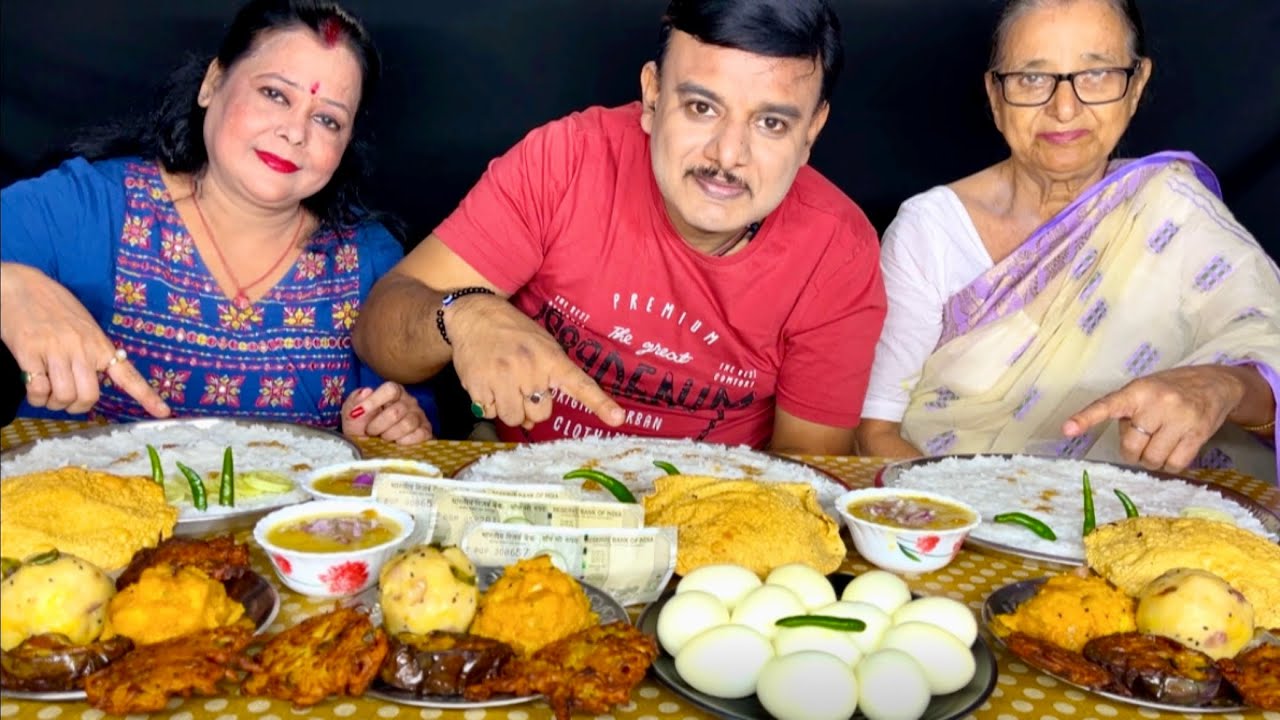 DESI CHALLENGE SPICY🔥🌶PHENA BHAT EGG ALOO/PUMPKIN VORTA BAINGAN/PYAZ PAKORA