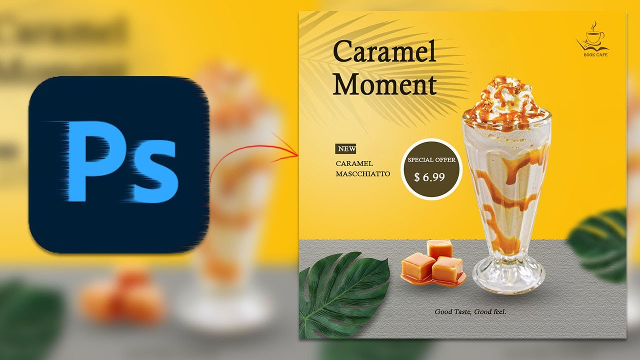 Create a poster in photoshop | Caramel milk shake | advertising poster sample