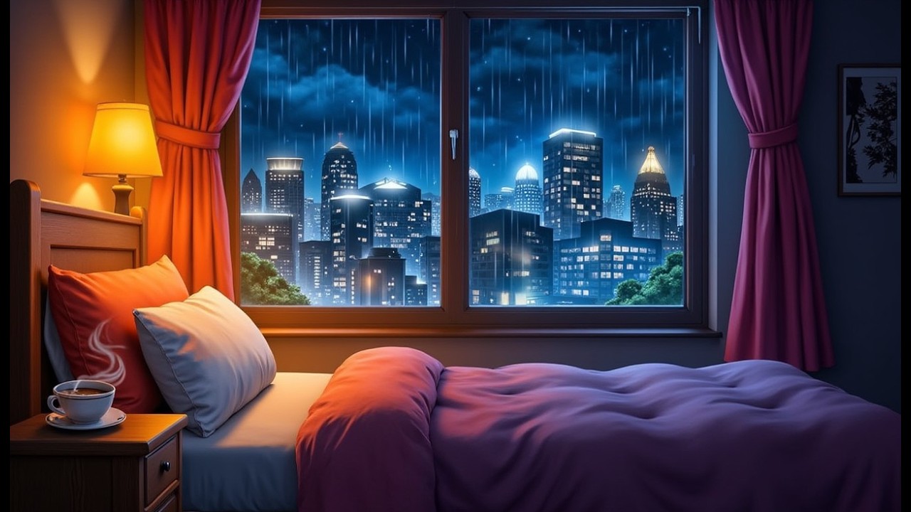 Falling Asleep to Distant City Rain  Ghibli Style Ambient Animation