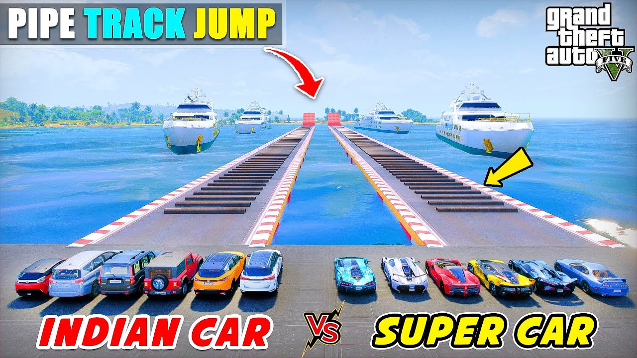 GTA 5 INDIAN CARS VS SUPER CARS PIPE TRACK JUMPING CHALLENGE - Gta 5 Gameplay