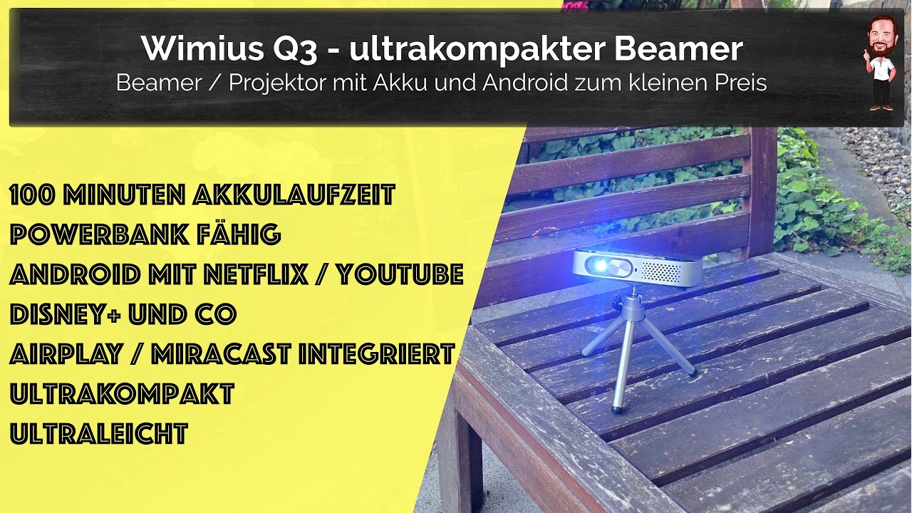 Wimius Q3 | extrem kompakter Beamer / Projektor mit Akku und Android zum kleinen Preis